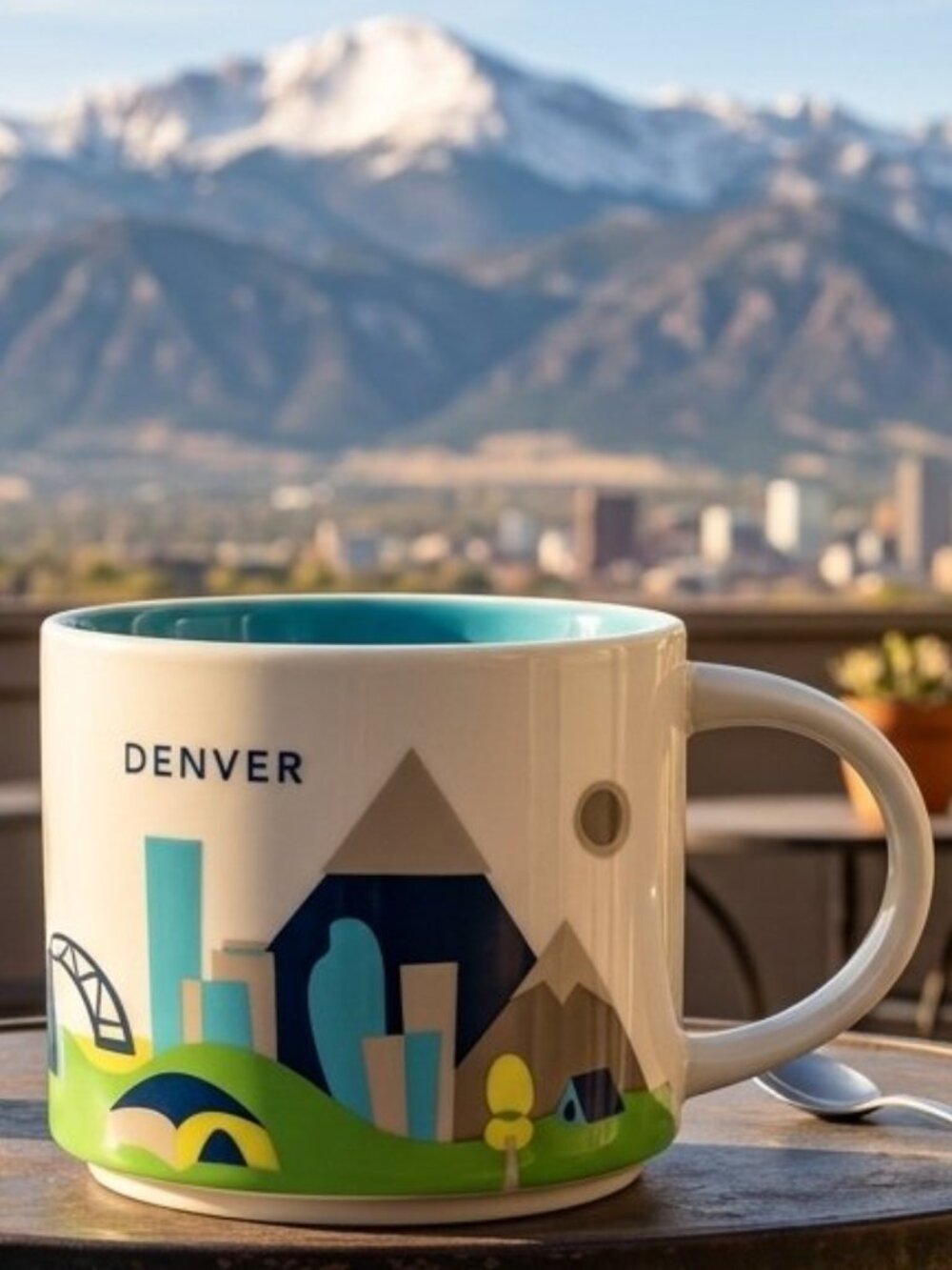 Starbucks You are Here Denver Skyline Artwork White Mug with Turquoise Interior